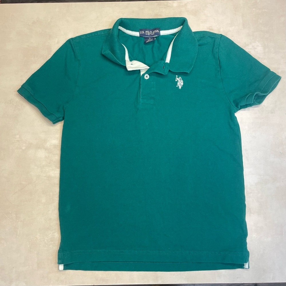U.S. Polo Assn. Green Polo Shirt with Classic Collar Kids Size Large 10/12